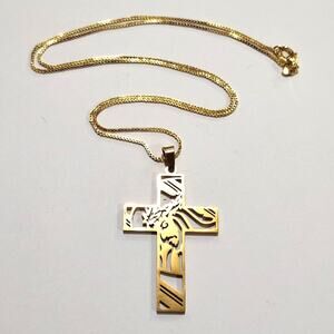 18k Gold Plated Cross Necklace Crown Thorns Cross Christian Valentines Gift NEW